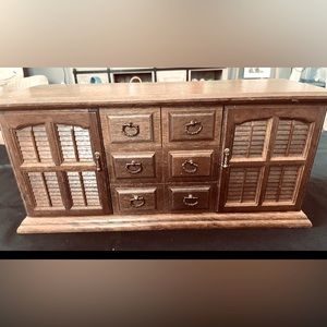 Vintage Mele Wooden Oak Jewelry Box Japan